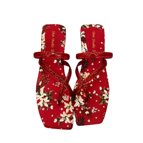 Women's Floral Print Square Toe Flat Sandals Slip On Slides