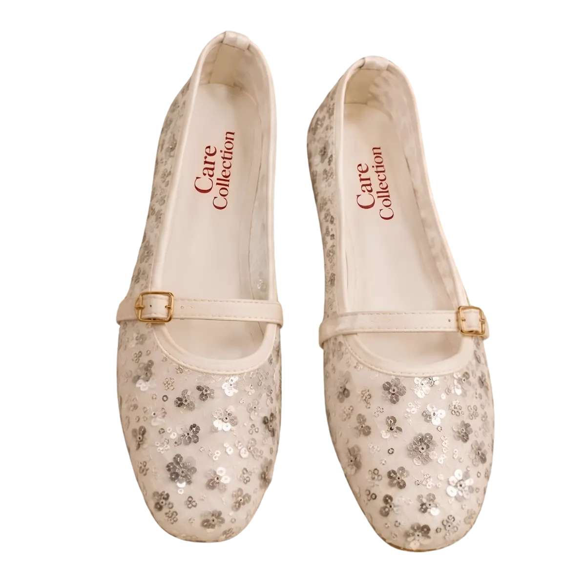 Women's Sequined Floral Mesh Mary Jane Flat Shoes