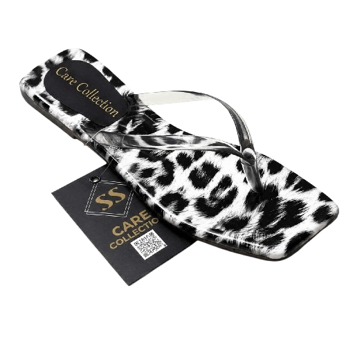 Women's Square Toe Leopard Print Flip Flop Sandals with Clear Straps