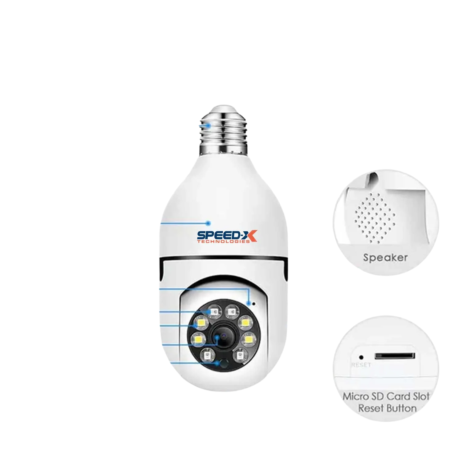Speed-x Sp-e27 Bulb Camera 1080p Wifi 360 Degree Panoramic Night Vision Two-way Audio Motion Detection With V380pro App
