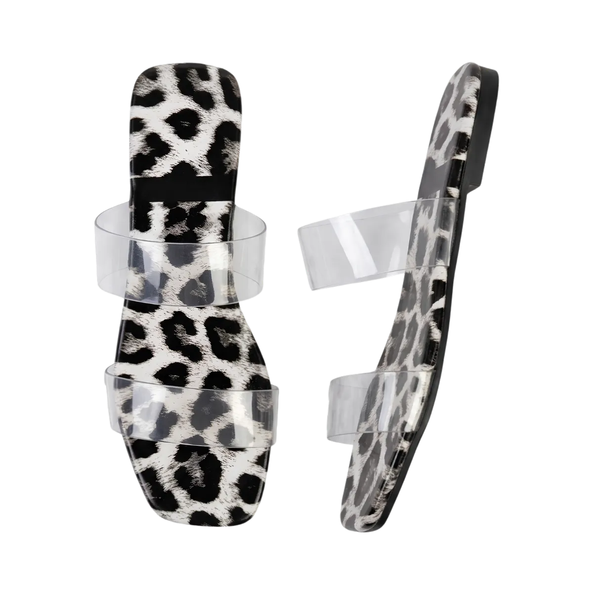 Women's Leopard Print Clear Double Strap Slide Sandals