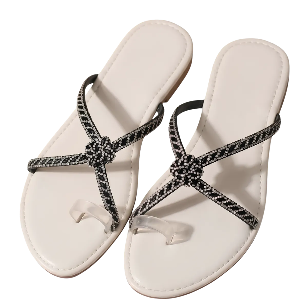 Women's Rhinestone Toe Ring Flat Sandals Slip-On