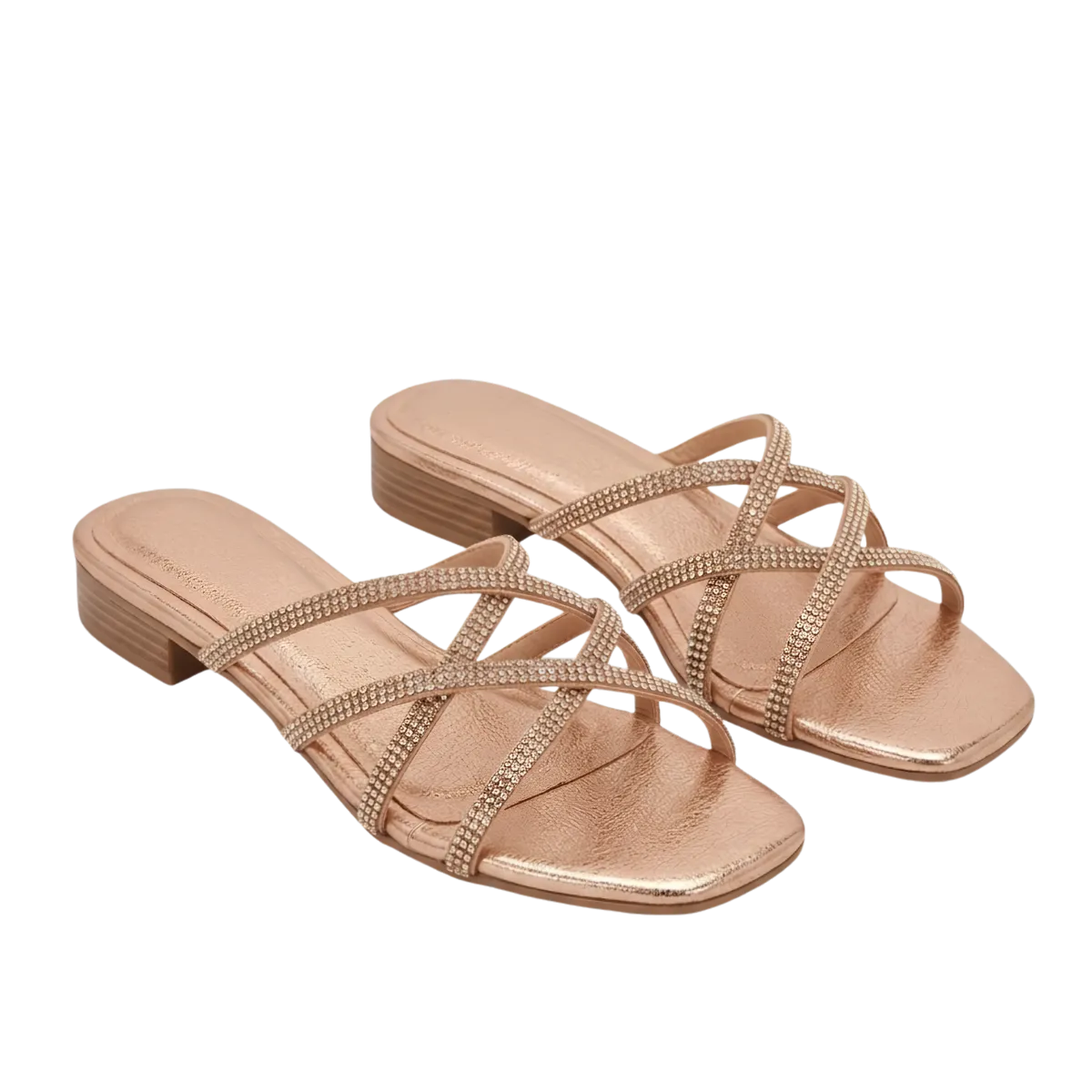 Womens Rhinestone Strappy Flat Slide Sandals