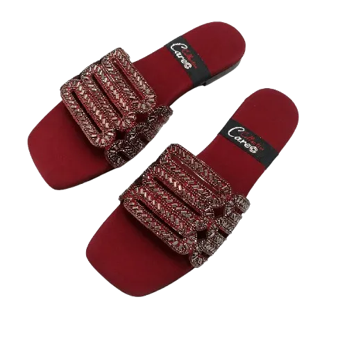 Women's Embellished Flat Slide Sandals Square Toe Slip-On Shoes